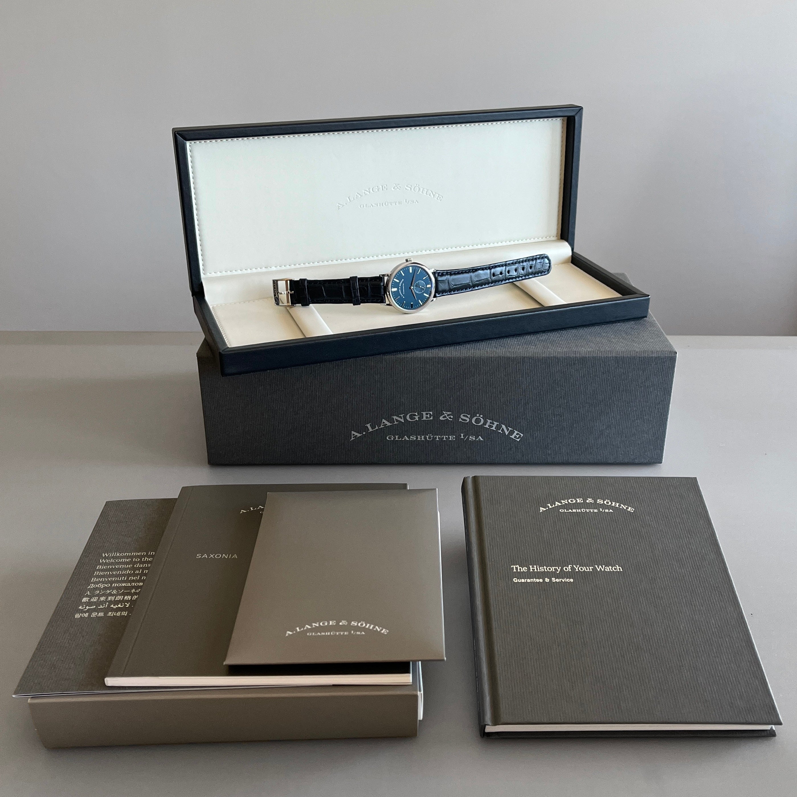 A. Lange & Sohne Saxonia Blue,  Ref. 219.028, White Gold