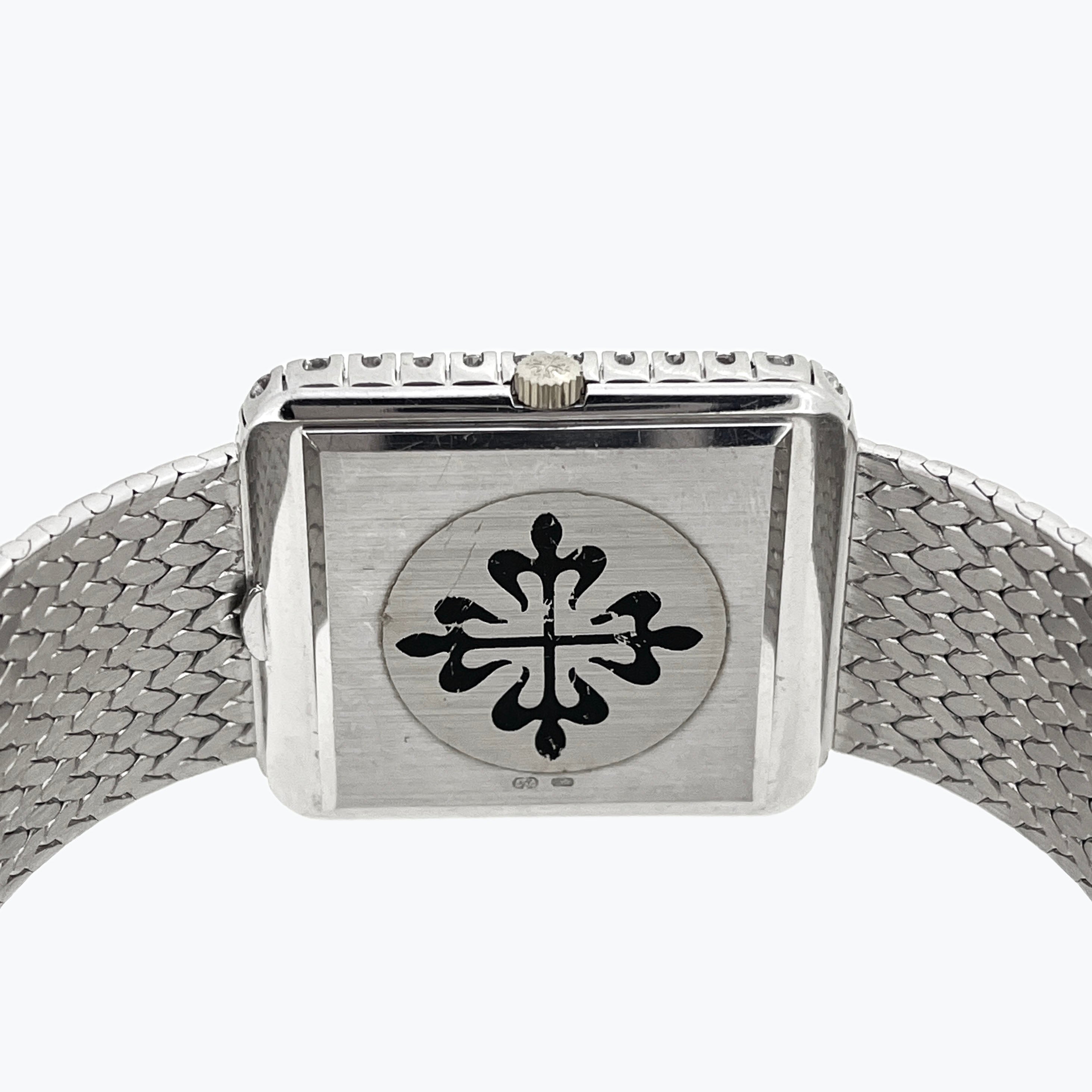 Patek Philippe Rectangular Bracelet Watch, Ref. 3613/1, Blue dial and Diamond-set case, White Gold