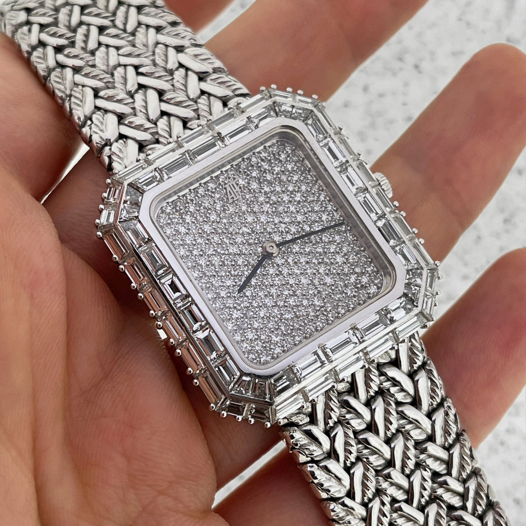 Audemars Piguet Baguette Diamond Watch with Pavé Diamond Dial, White Gold