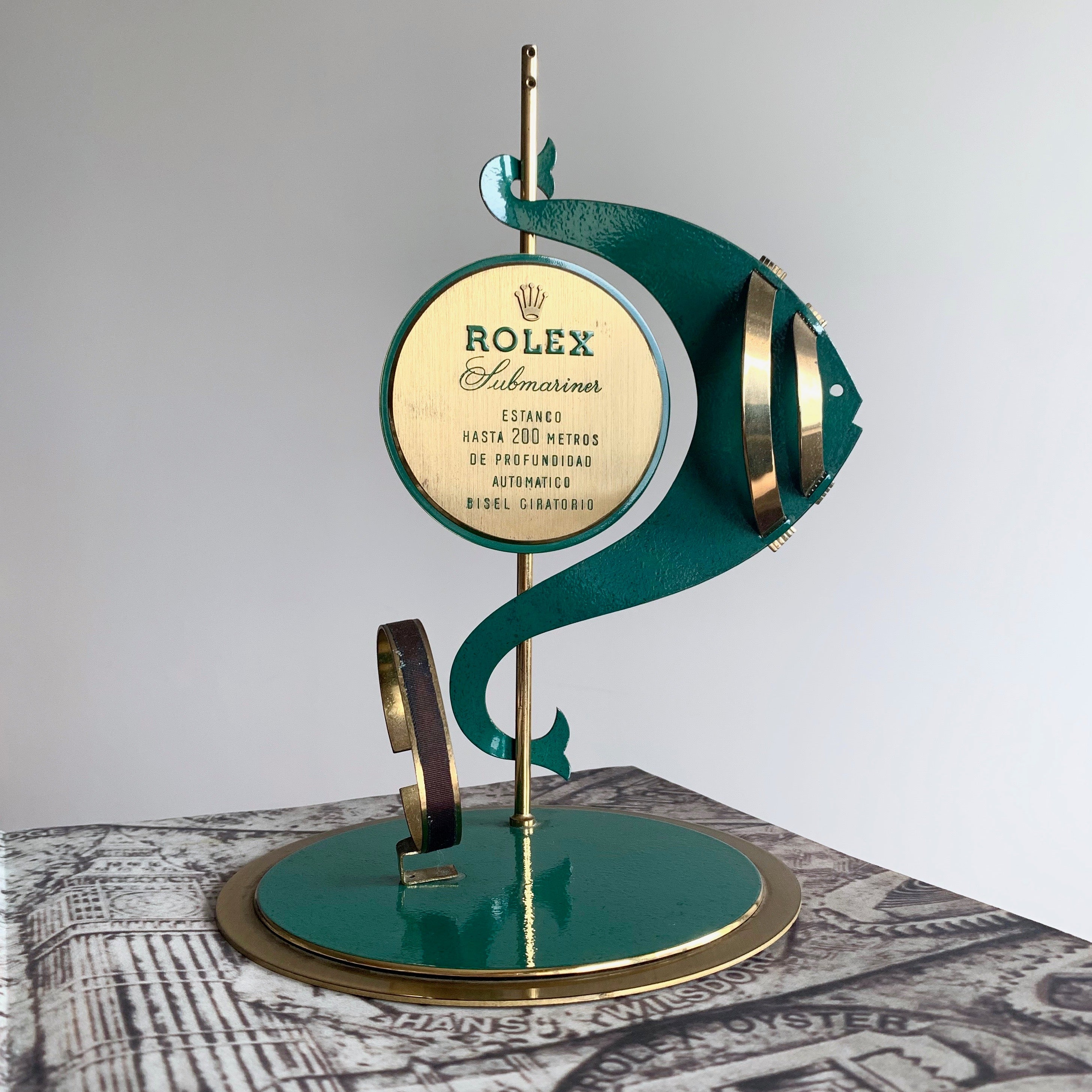 Rolex Vintage Gilt and Green Enamel Submariner Display, Ref. 347